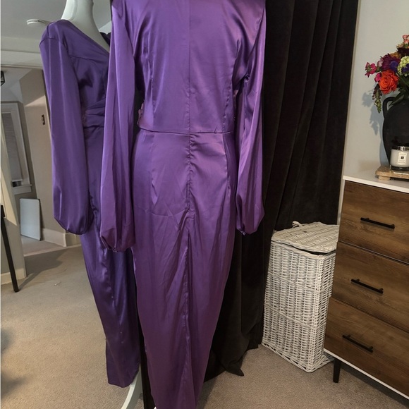 SHEIN Purple Satin Wrap Dress-NEW - Picture 5 of 7